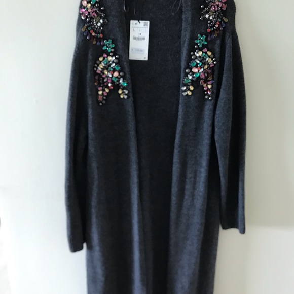 Zara Sweaters - Zara Grey Jewled Long Sweater